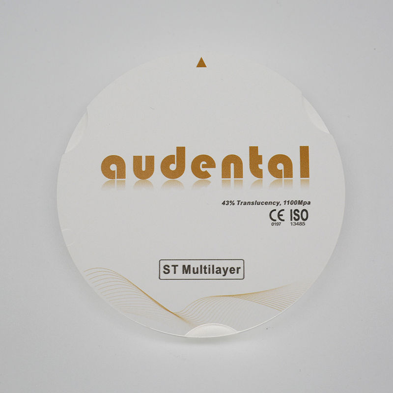 1100Mpa 43% Translucent ST Mutilayer Zirconia Blocks for Smooth Veneers Vita 16 Color