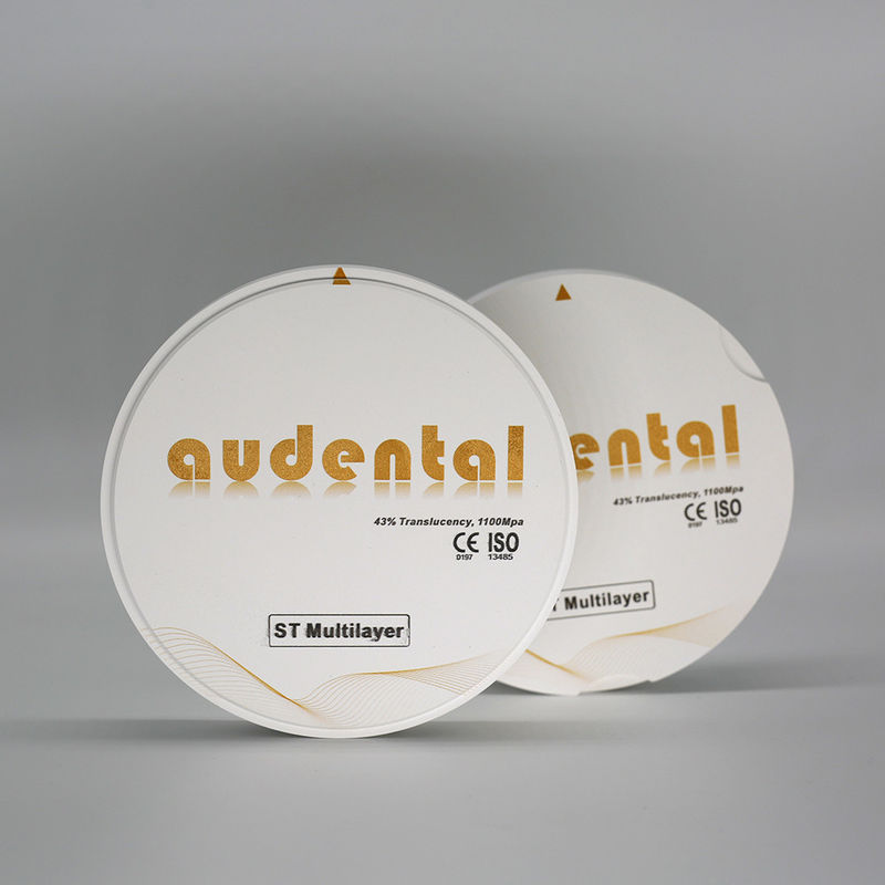 1100Mpa 43% Translucent ST Mutilayer Zirconia Blocks for Smooth Veneers Vita 16 Color