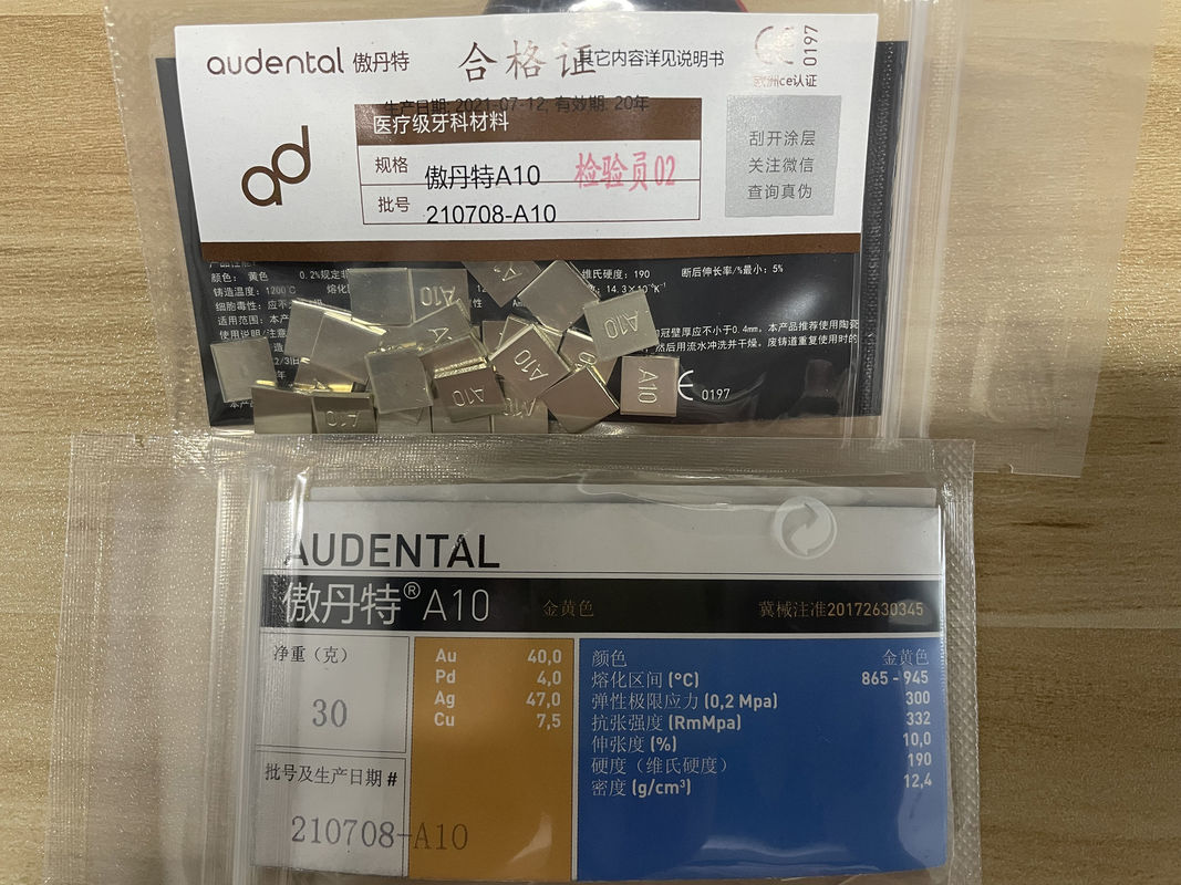 Audental A10 Noble Metal Alloy Yellow Au40% For Crown And Bridge Restorations