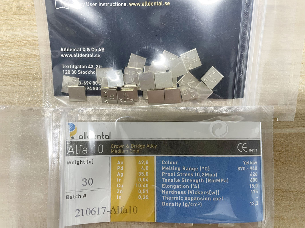 Audental A42 NOBLE ALLOY /Crown Bridge Alloy /Yellow/Au49.5% Professional Grade Dental Alloy for Crown and Bridge Applications